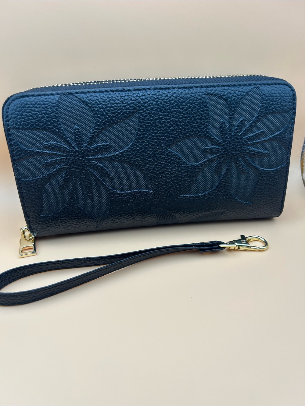 Floral Embossed Zip Wallet Wristlet - Deep black